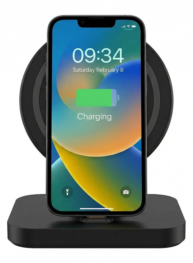 Bluejw Mobile Phone Wireless Fast Charging Station Stand For iPhone Fast Charge Lighting Dock Black Wireless Charger for Travel Phone Apple iPhone Charging Holder Black Suitable for iPhones (Only Lightning Charging Port) - Image 1